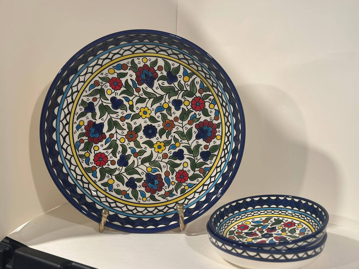Hand-Painted Serving Plate & Two Bowl Set