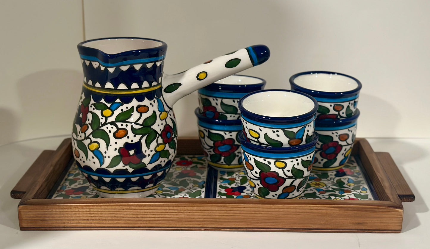 Hand Painted Coffee Set with Tray