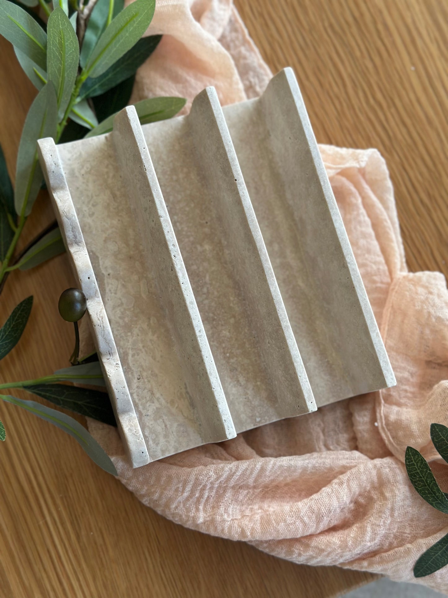 Scalloped Travertine Cutting Board Holder