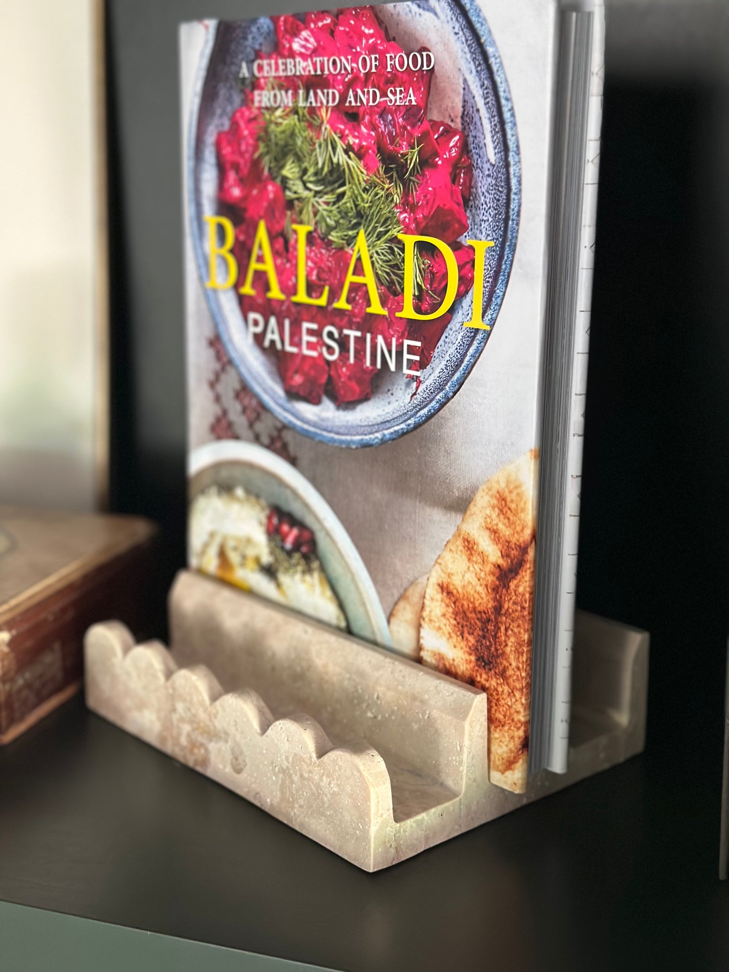 Scalloped Travertine Cutting Board Holder