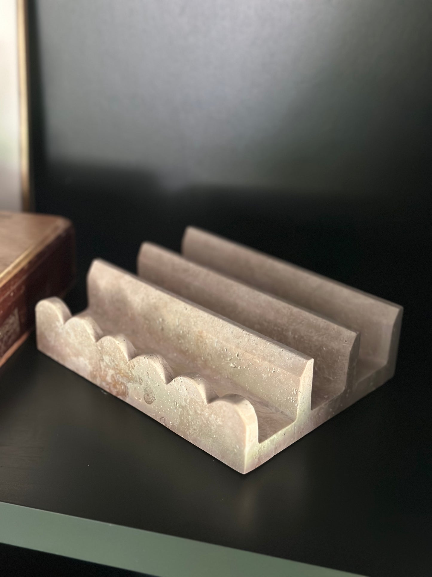 Scalloped Travertine Cutting Board Holder