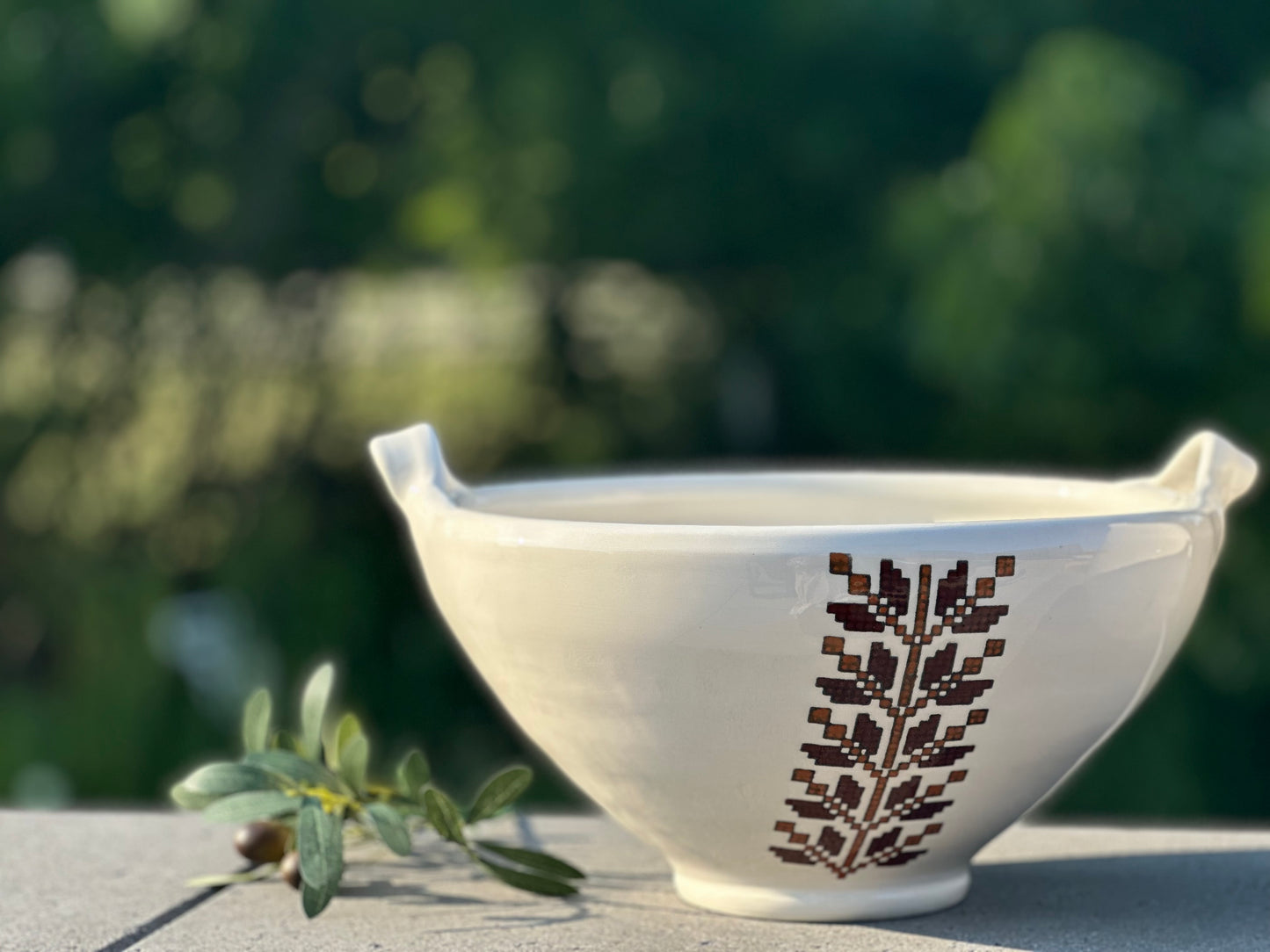 Large Serving Bowl: Brown Tatreez-Stitched in Stone