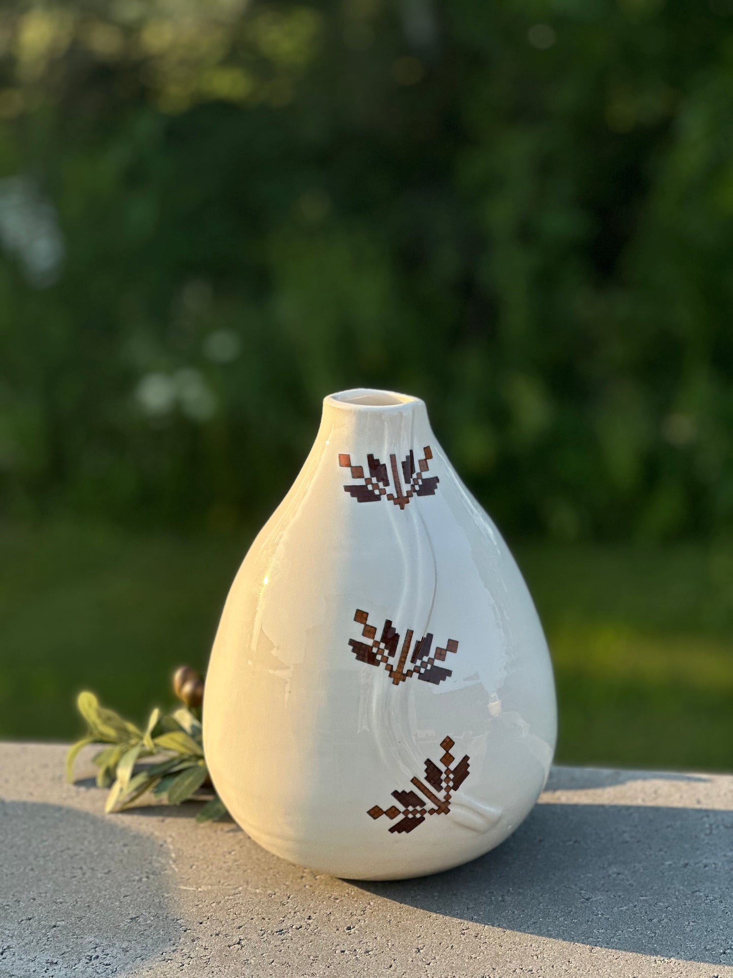 Ceramic Vase- Brown Tatreez. Stitched in Stone