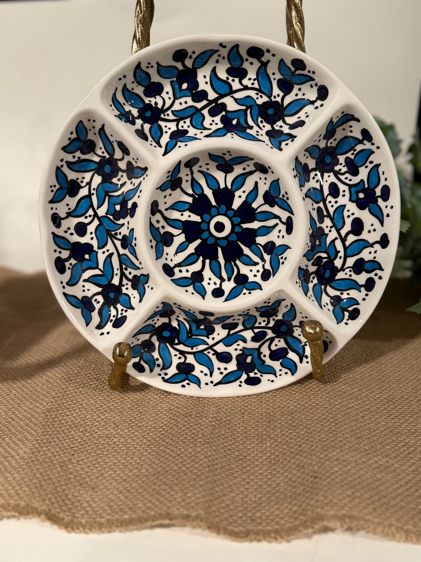Blue Floral Pitcher & Mezze Platter Set