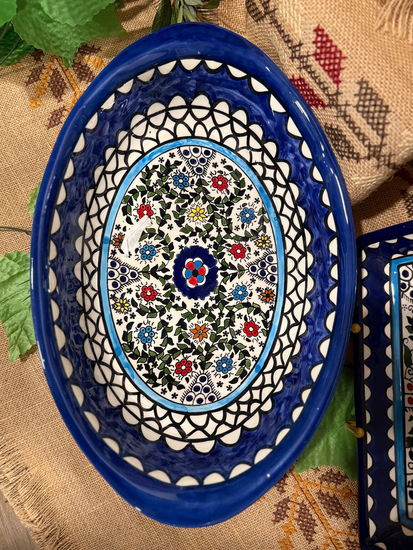 Hand-Painted Serving Dish & Tray Set