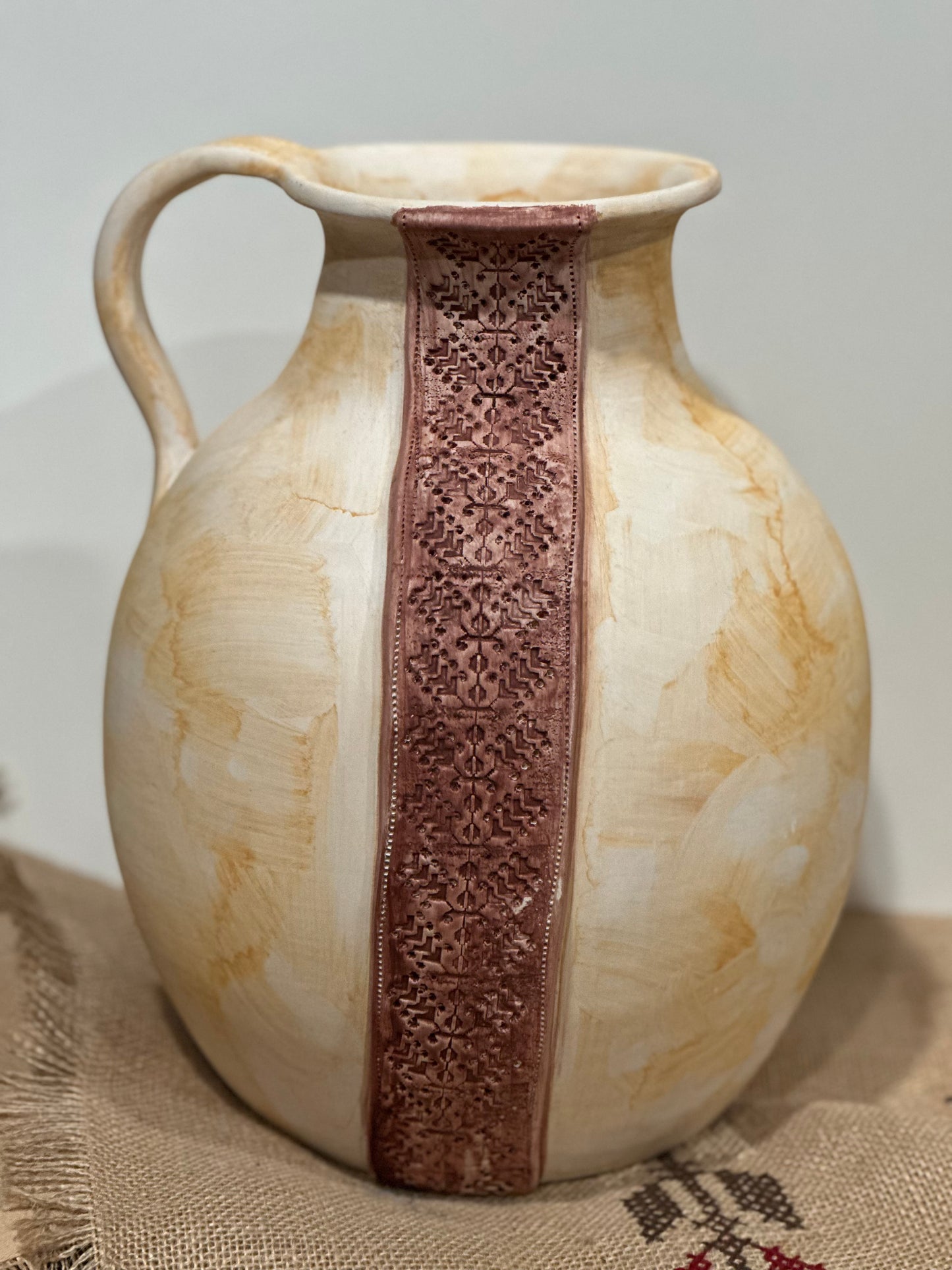 Heritage Vase Burgundy/Orange Stripe Motif