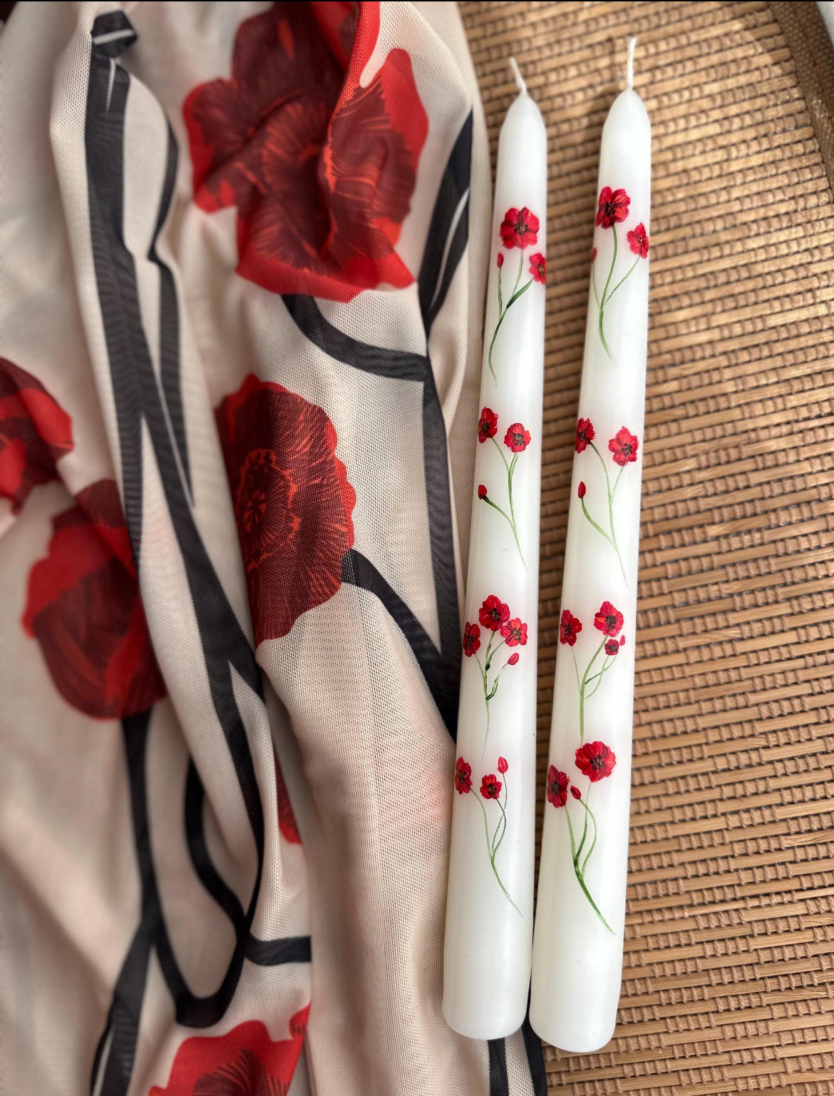 Hand painted Pillar Candles: Poppies