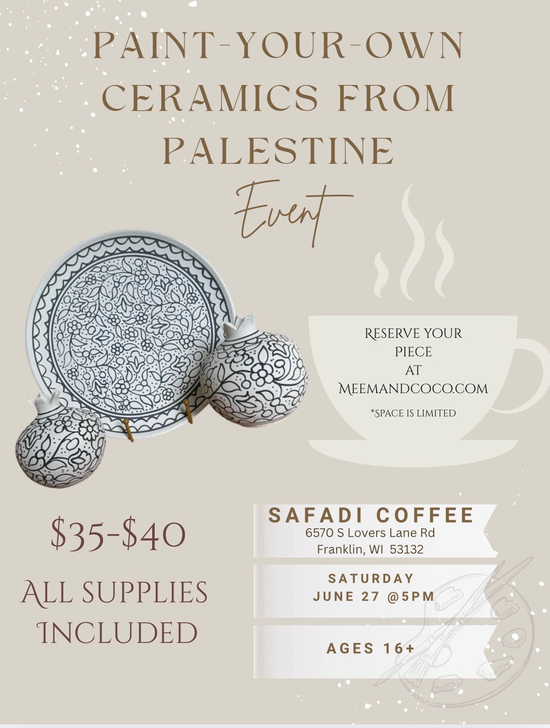 Paint-Your-Own Ceramics Event @Safadi Coffee