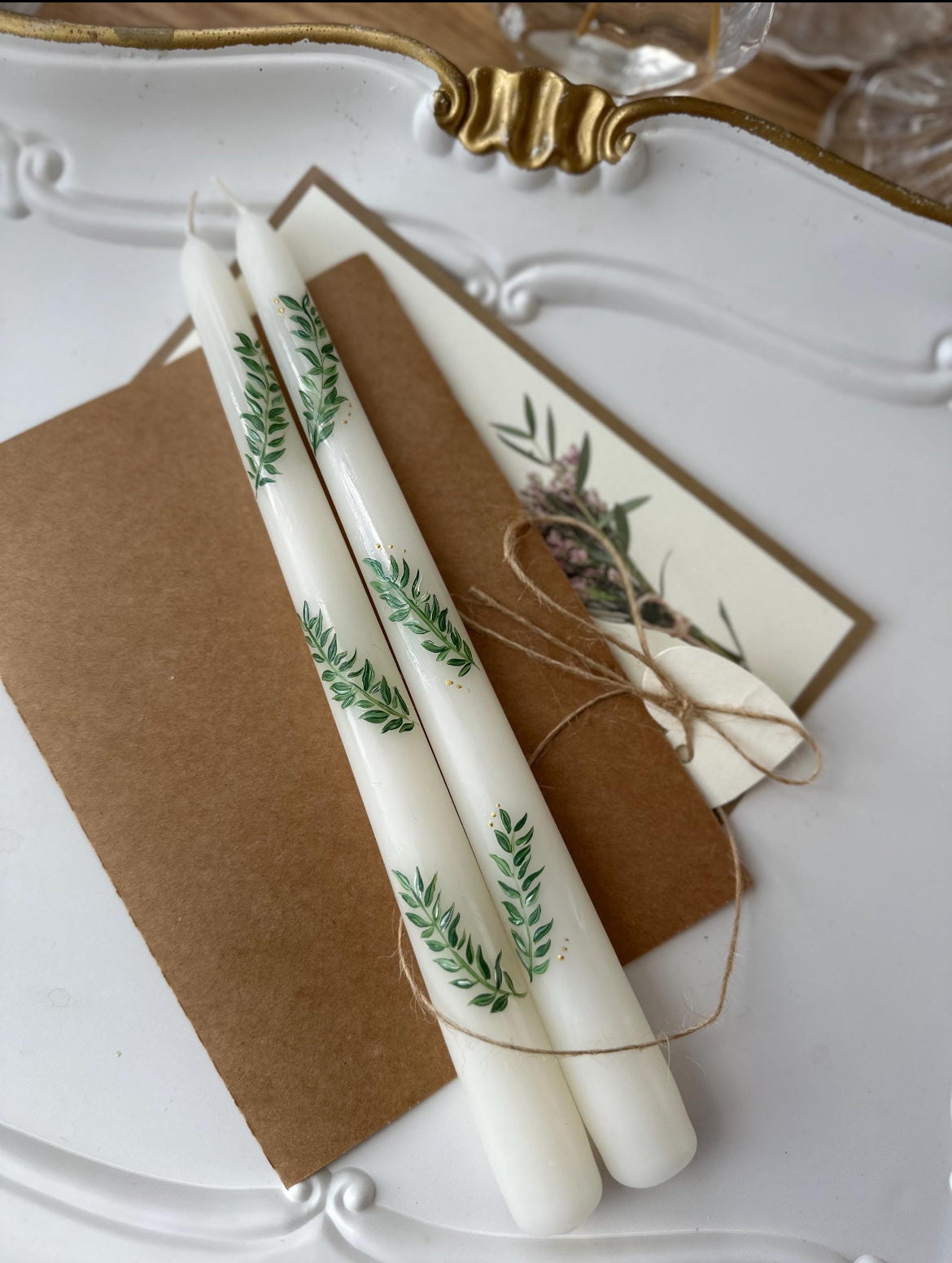 Hand painted Pillar Candles: Olive Branches