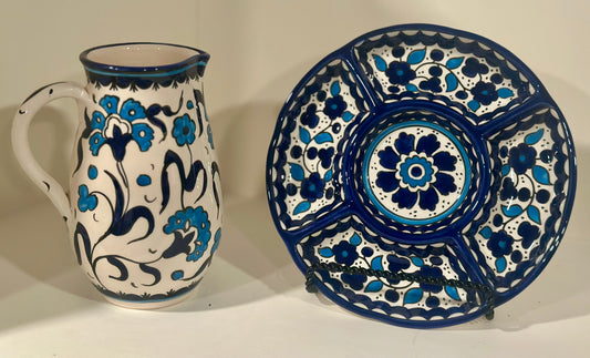 Hand-Painted Pitcher & Mezza Platter Set