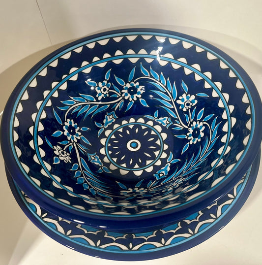 Hebron Hand-Painted Large Bowl & Platter Set