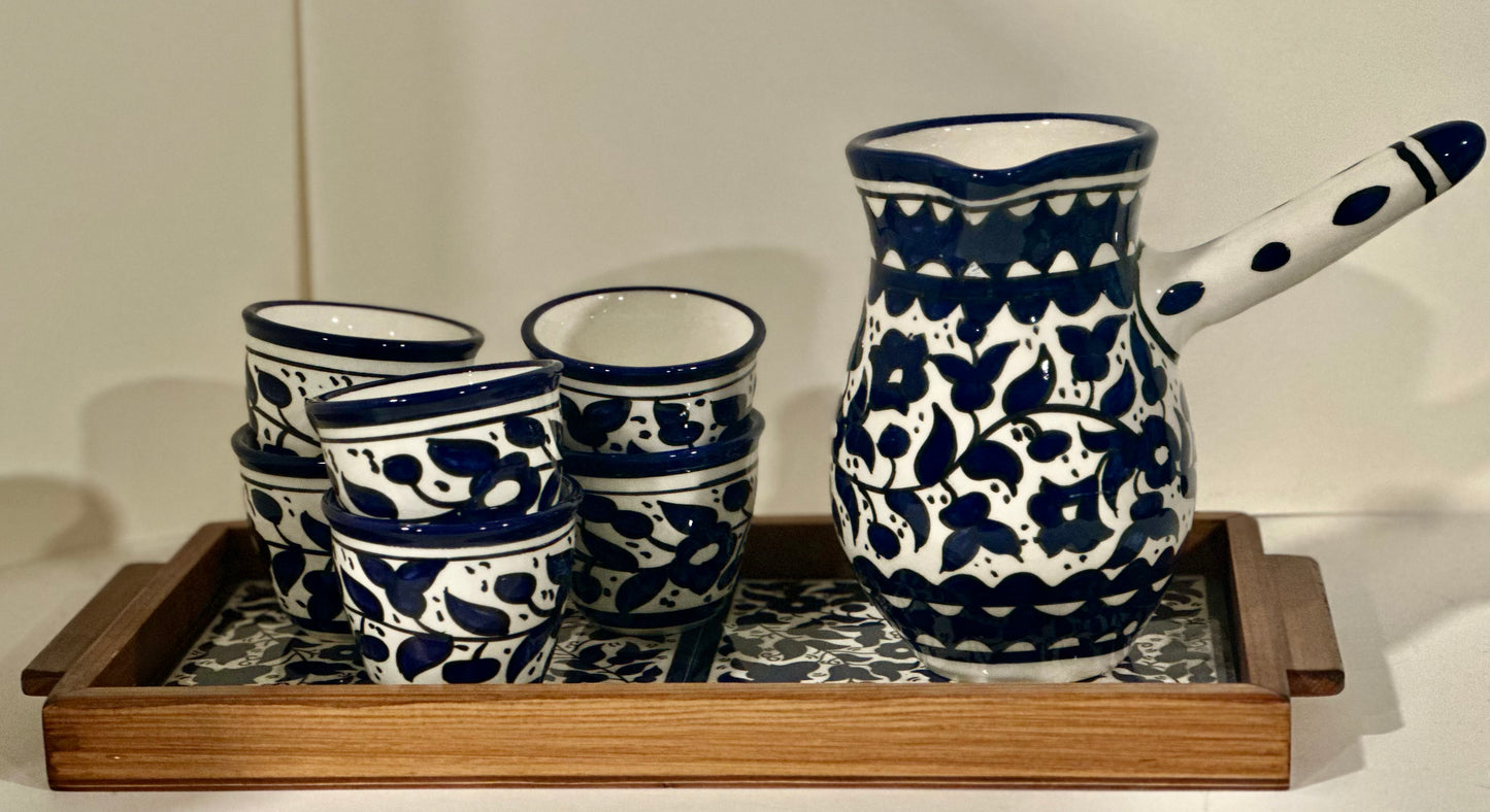 Hand-Painted Coffee Set with Tray