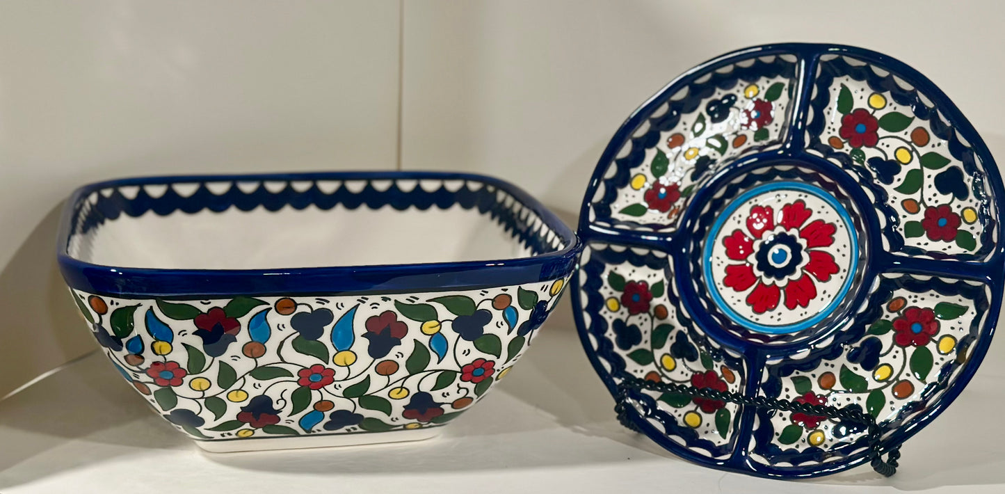 Large Square Bowl & Mezze Platter Set