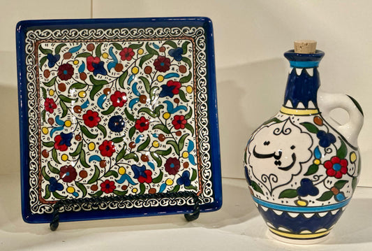 Hand-Painted Olive Oil & Plate Set