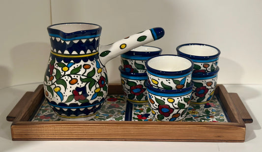 Hand Painted Coffee Set with Tray