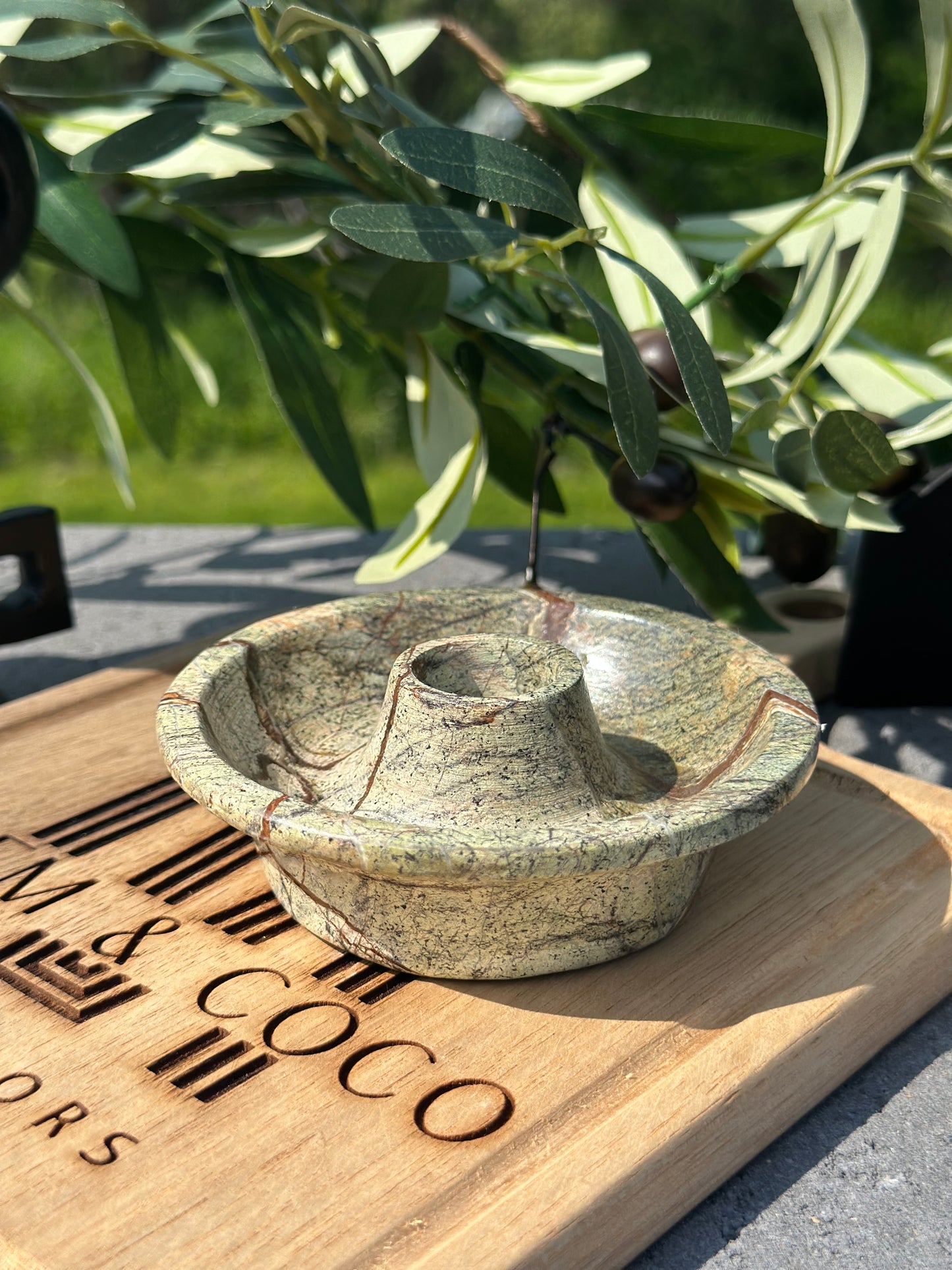 Olive Marble Candle Holder