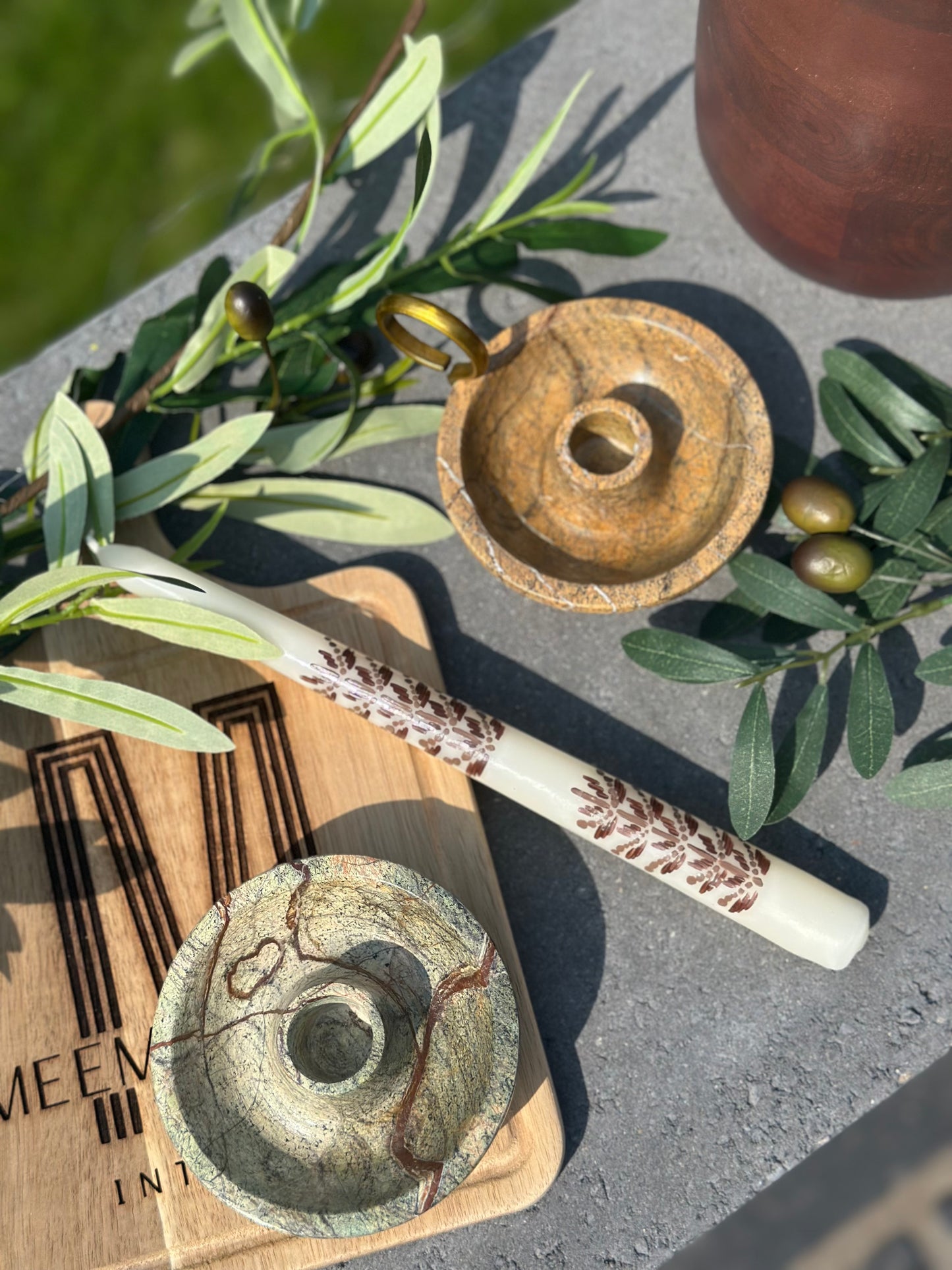 Olive Marble Candle Holder