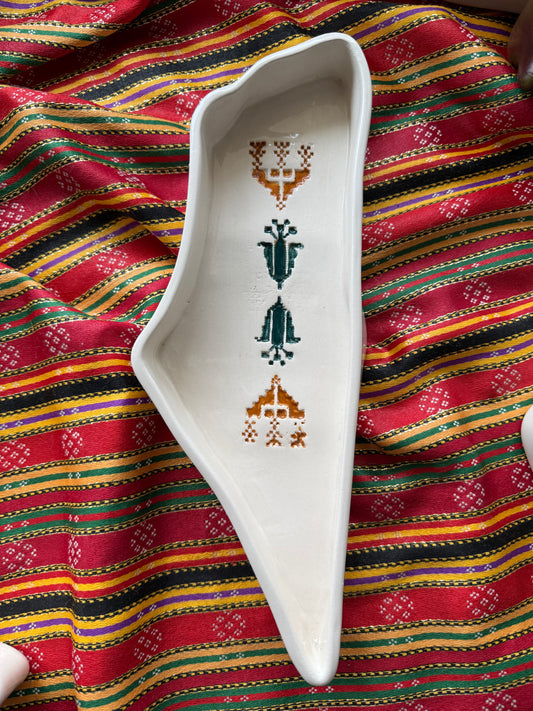 Etched in Clay: Ceramic Palestine Dish Turquoise Multicolor