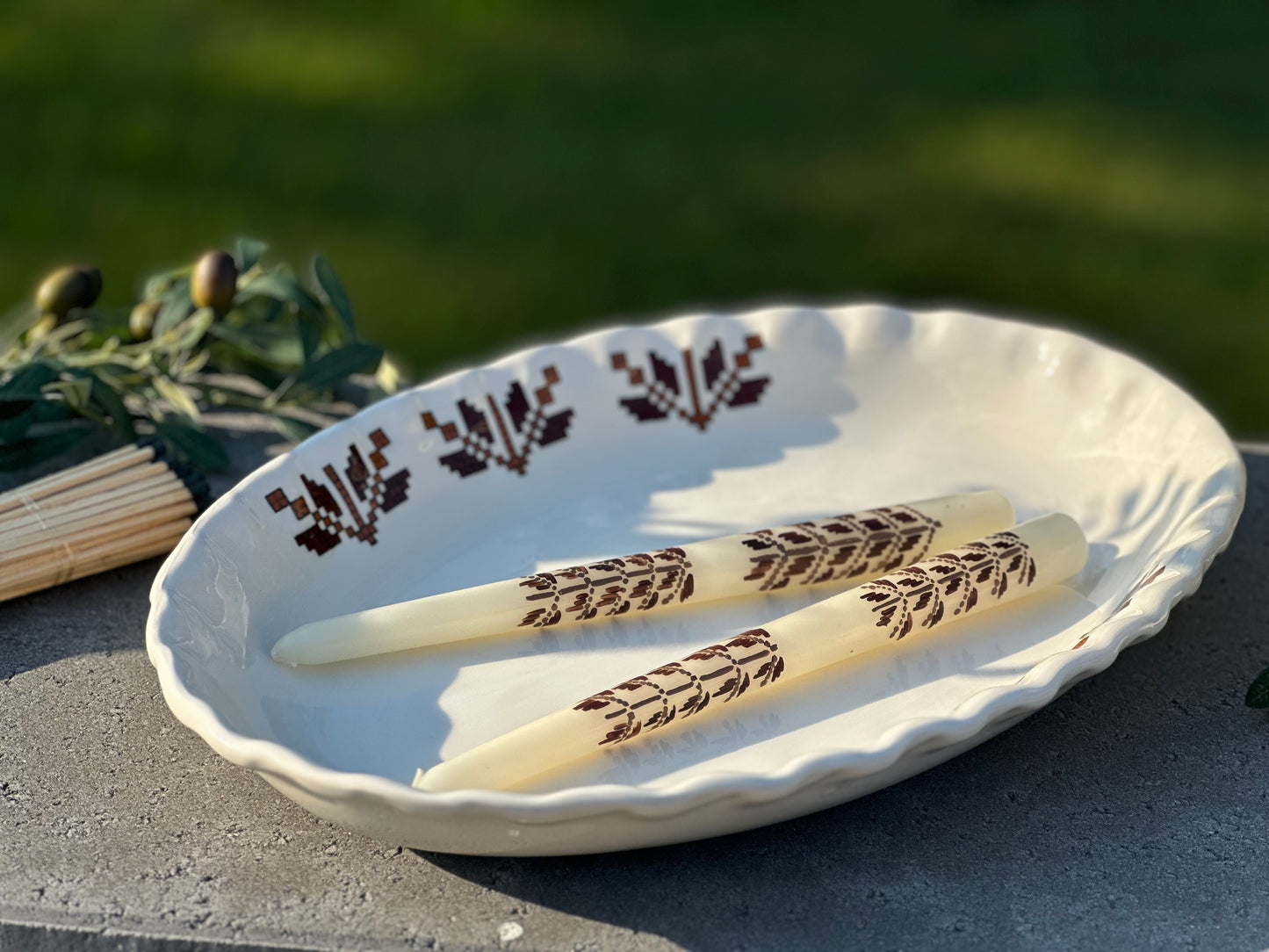Tatreez Ceramic Serving Platter-Stitched in Stone