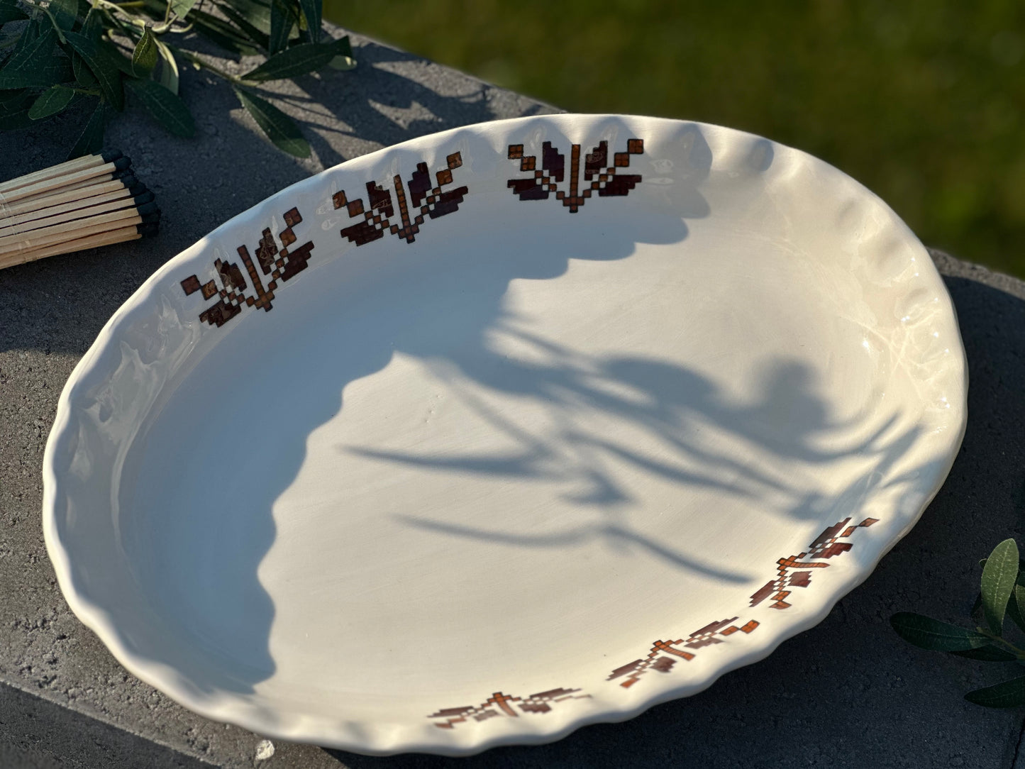 Tatreez Ceramic Serving Platter-Stitched in Stone