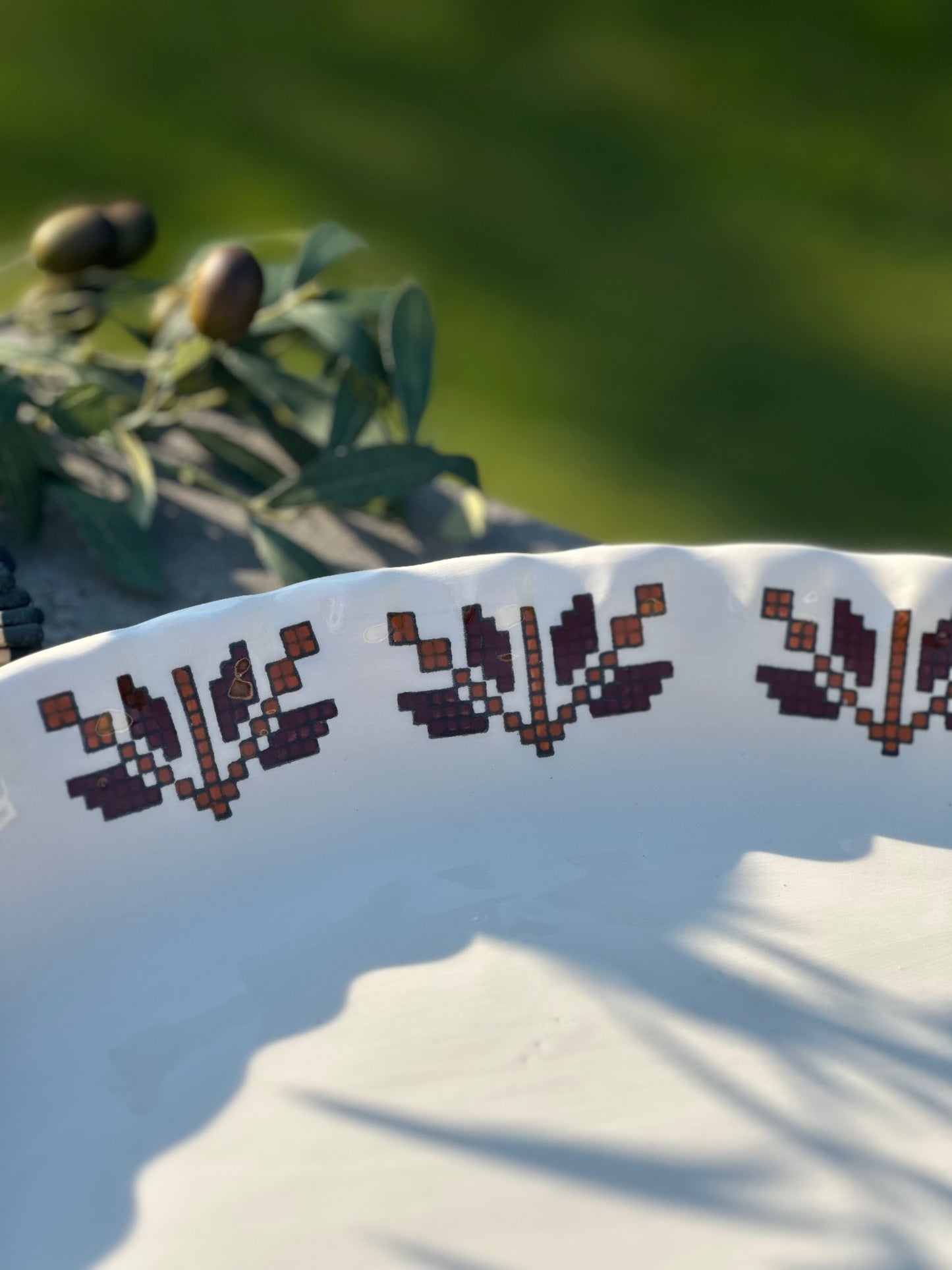 Tatreez Ceramic Serving Platter-Stitched in Stone