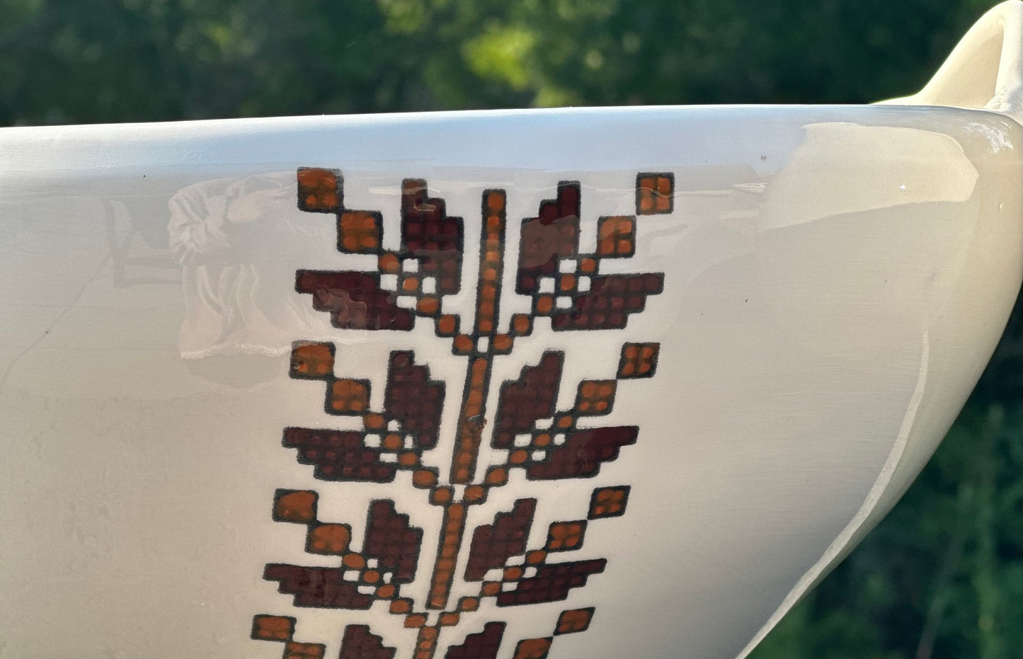 Large Serving Bowl: Brown Tatreez-Stitched in Stone