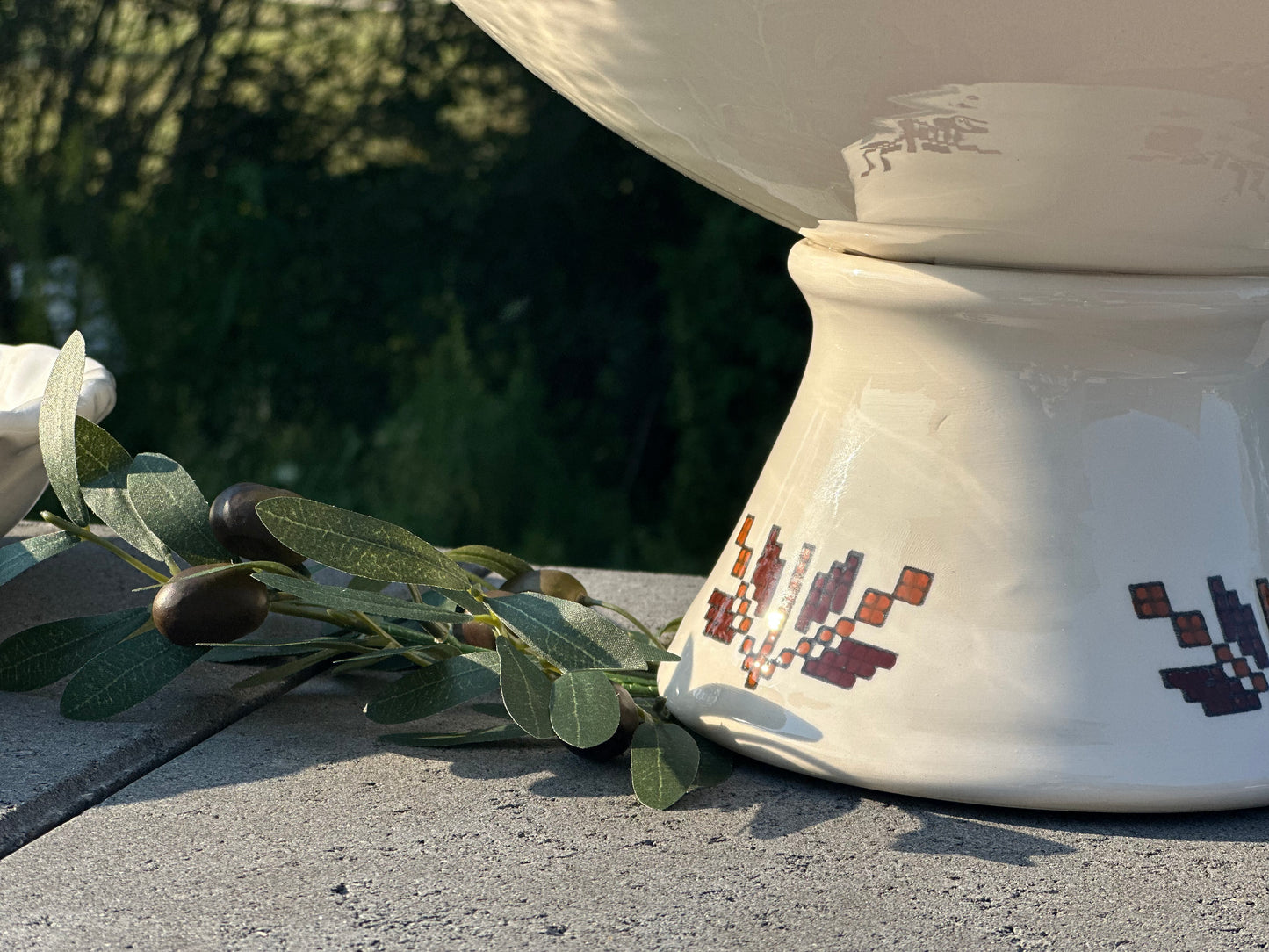 Tatreez Ceramic Pedestal Platter-Stitched in Stone