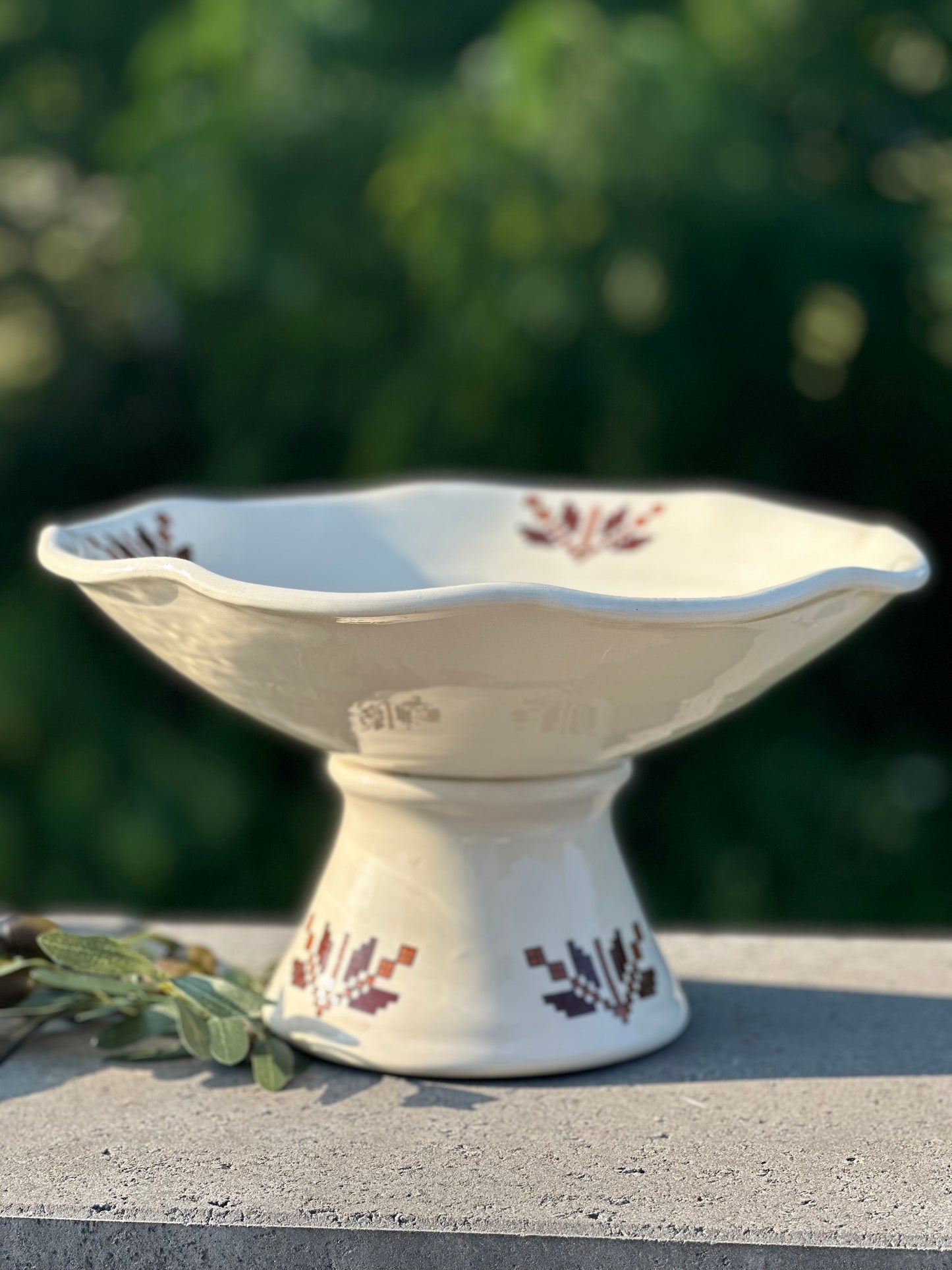 Tatreez Ceramic Pedestal Platter-Stitched in Stone