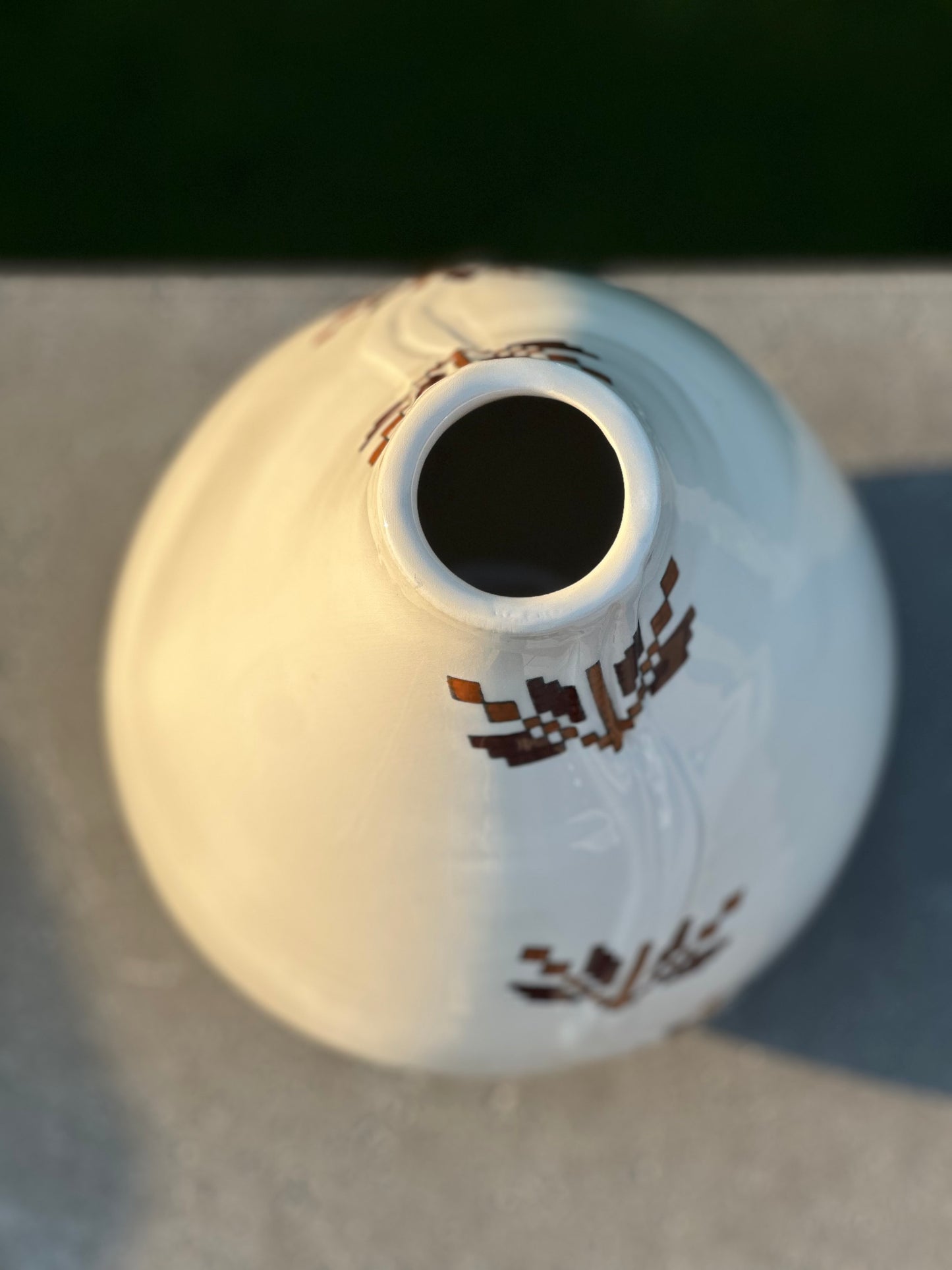 Ceramic Vase- Brown Tatreez. Stitched in Stone
