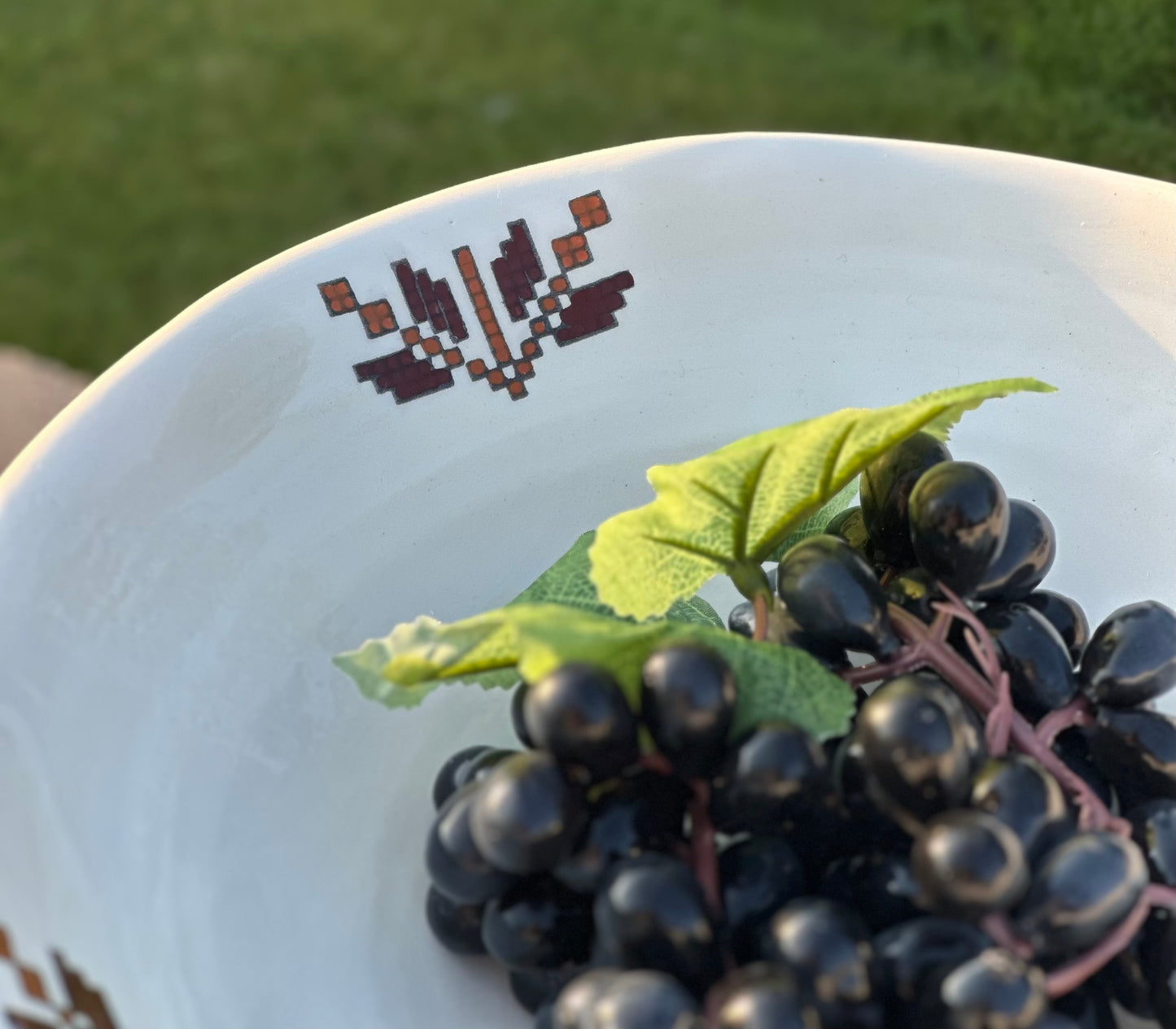 Tatreez Ceramic Pedestal Platter-Stitched in Stone