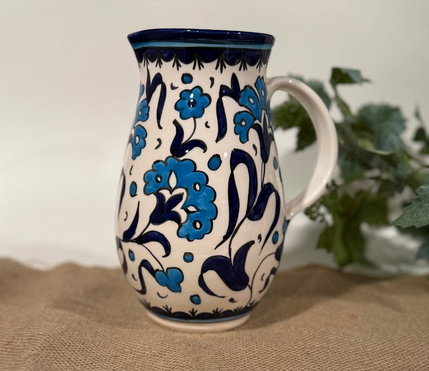 Blue Floral Pitcher & Mezze Platter Set