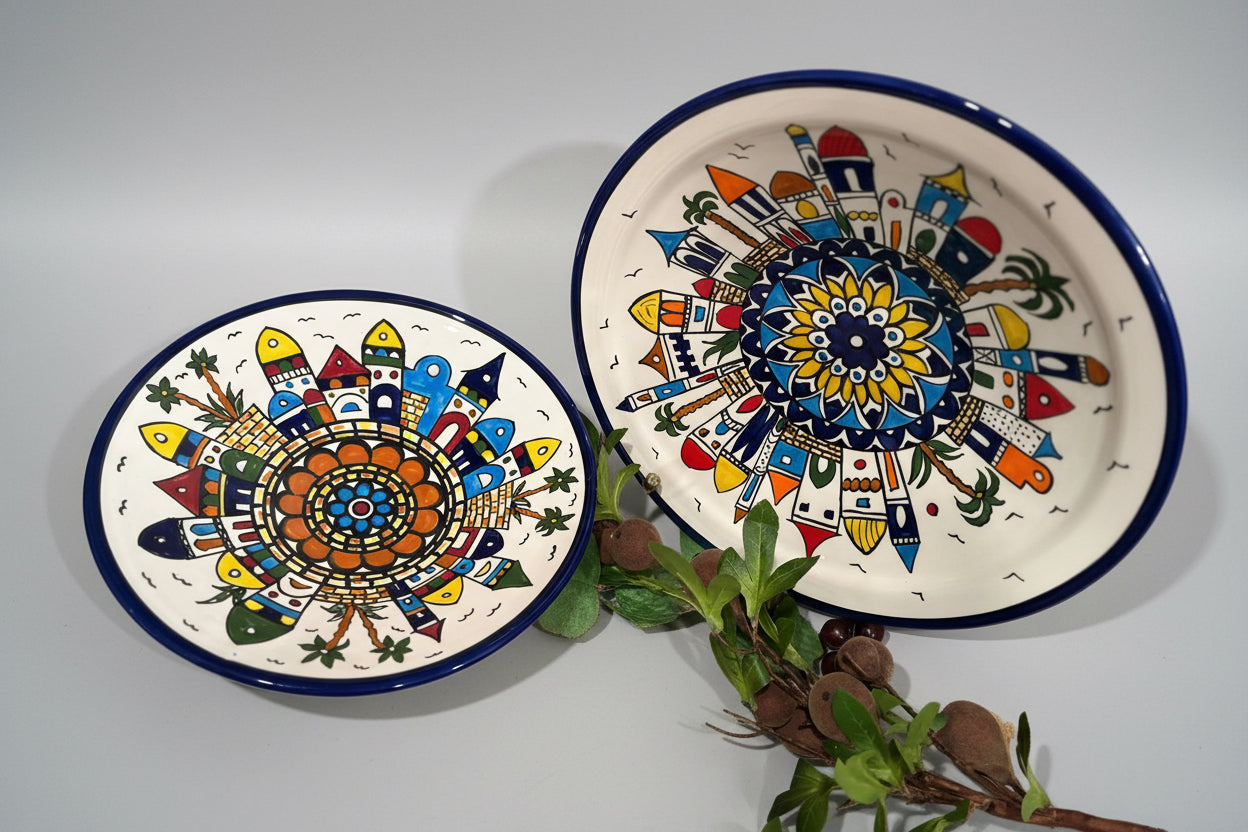 Large Hand-Printed Shallow Bowls