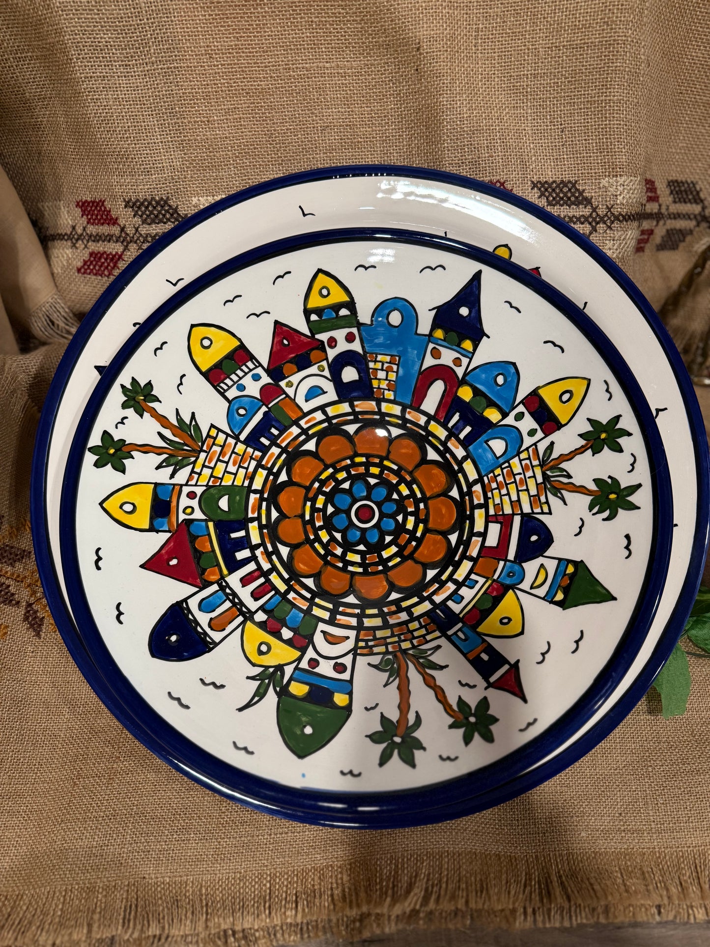 Large Hand-Printed Shallow Bowls