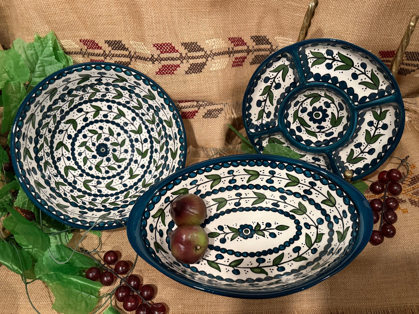 Teal Olive Grove Serving Set