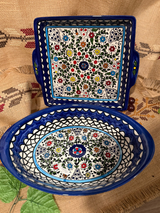 Hand-Painted Serving Dish & Tray Set