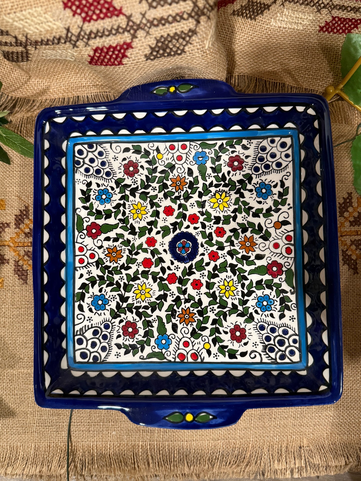 Hand-Painted Serving Dish & Tray Set