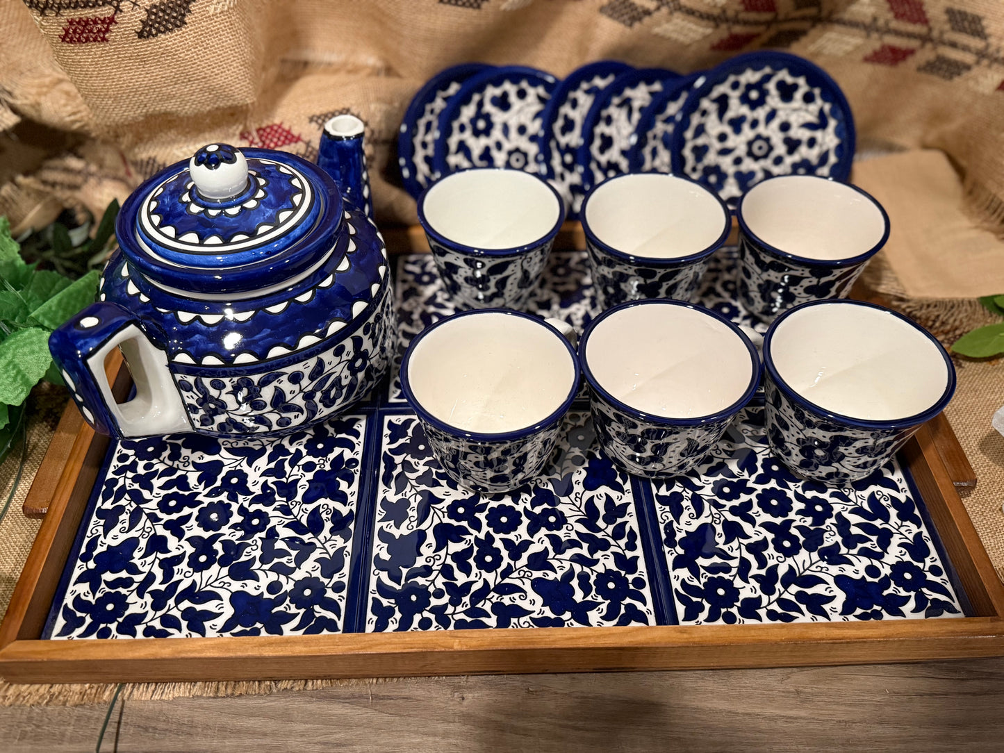 Handcrafted Blue & White Tea Set