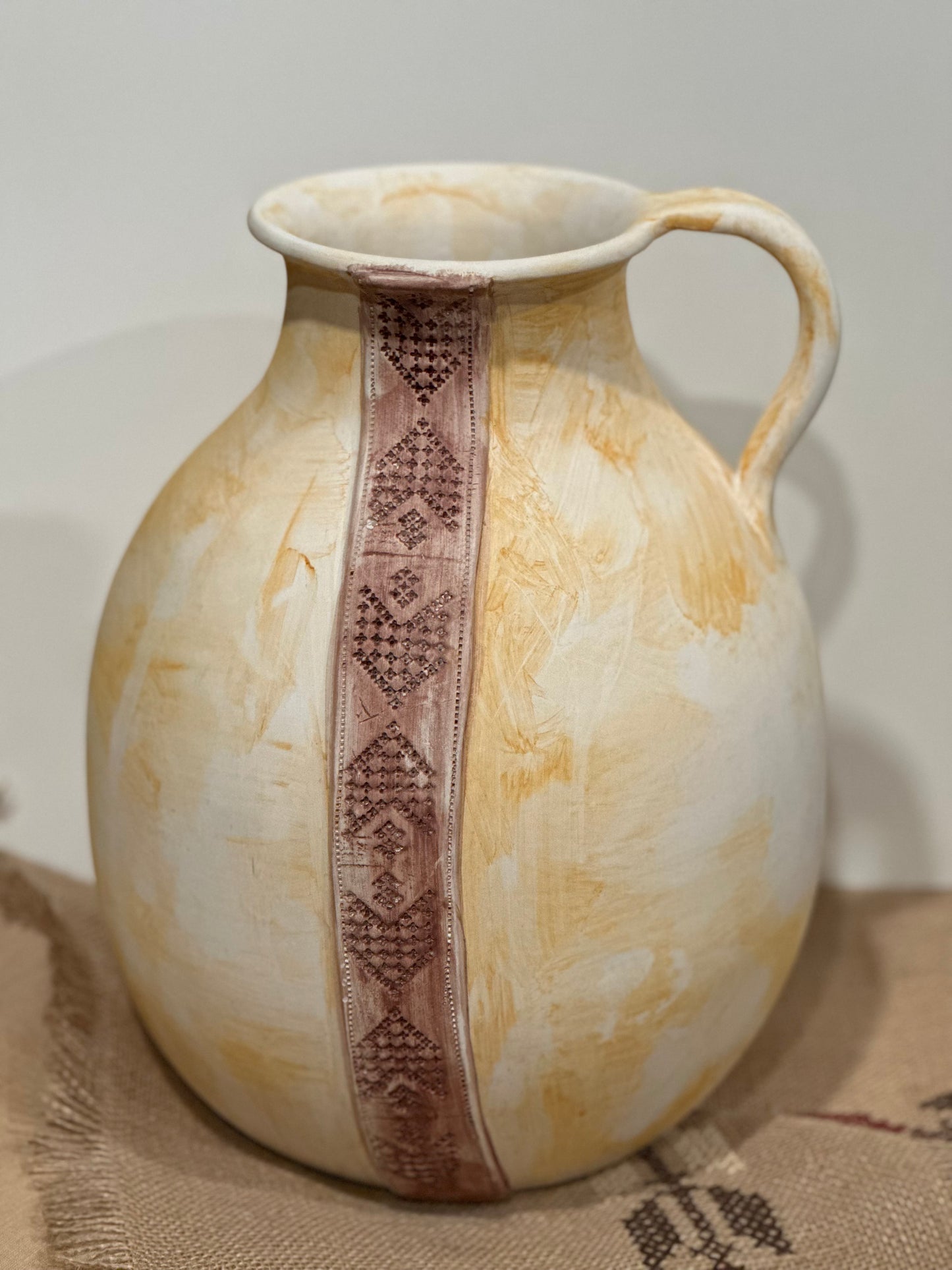 Heritage Vase Burgundy/Orange Stripe Motif